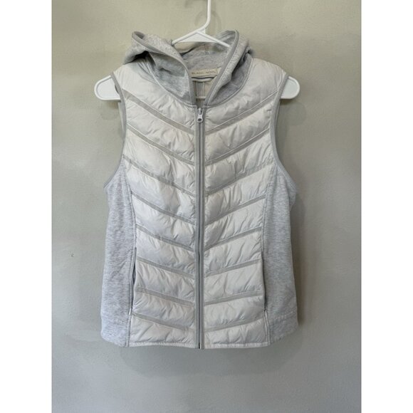Blanc Noir White Gray Quilted Zip Hooded Puffer Vest Jacket Women’s Size Large L - Picture 1 of 4